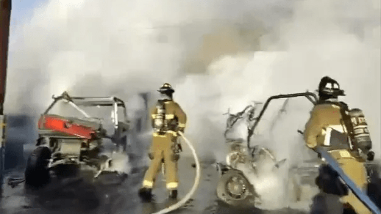Helmet cam shows UTVs on fire at Fresno Honda dealership